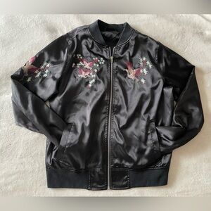 Unbranded | Black Bomber Jacket with Bird Embroidery